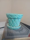Vintage McCoy USA Teal Sea Green Diamond Bead Leaf Planter Saucer 5" x 5"