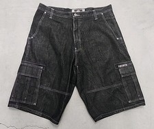 VTG Southpole Baggy Embroidered Black Jean Shorts Men SZ 38 Jorts Y2K