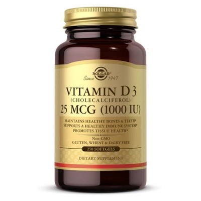 Solgar, Vitamin D3, 25mcg, 1000IU, 250 Weichkapseln