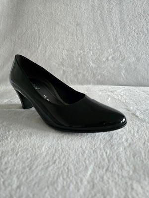 Gabor Damen Pumps Schwarz Lackleder EU 39 UK 6 Blockabsatz 5 7,5cm Slip-On