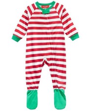 Family PJs Baby Unisex Striped Footed One Piece Pajama Holiday Size 6 9M