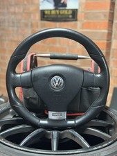 Genuine VW MK5 Golf GTI Black Leather Flat Bottom Steering Wheel and SRS Bag