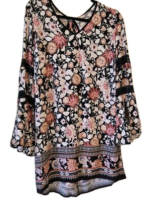 Dress Size Small Xhilaration Womens Floral Bell Sleeve Fall Rustic Prarie 