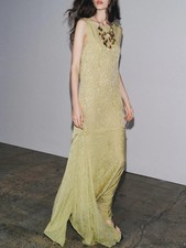 NEW ZARA 2025 LIGHT GREEN JACQUARD LONG DRESS ZW COLLECTION SIZE S 7521/048