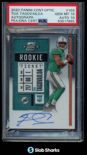2020 PANINI CONTENDERS OPTIC TUA TAGOVAILOA ROOKIE TICKET AUTO SP RC PSA 10 / 10
