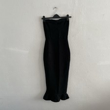 HOUSE OF CB LONDON FABRIZIA BANDAGE STRAPLESS FLUTED HEM DRESS - S - BLACK