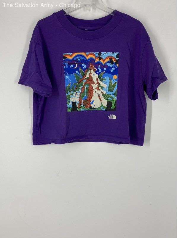 The North Face Womens Purple Graphic Print Short Sleeve Cropped T-Shirt Size XL