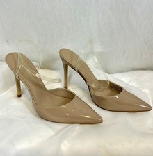 New Nine West Fame 3 Beige Slingback Heels with Clear Strap / Sz 6