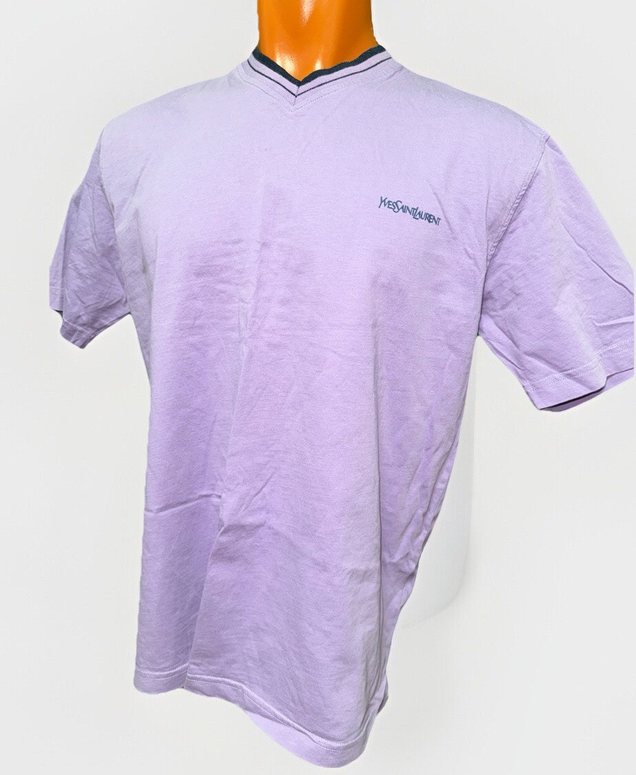 Yves Saint Laurent T shirt vintage grande scollo a V viola