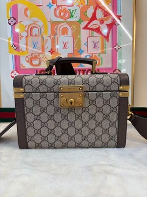 GUCCI GG Supreme Monogram Brown Calfskin Hard Trunk Crossbody Bag