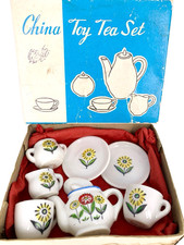 Vintage 50s Japanese China Miniature Toy Tea Set 7Pc Original Box Foreign Stamp