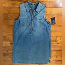 Chaps Denim Shirt Dress Blue Women's XL Sleeveless Button Front NWT Y2K