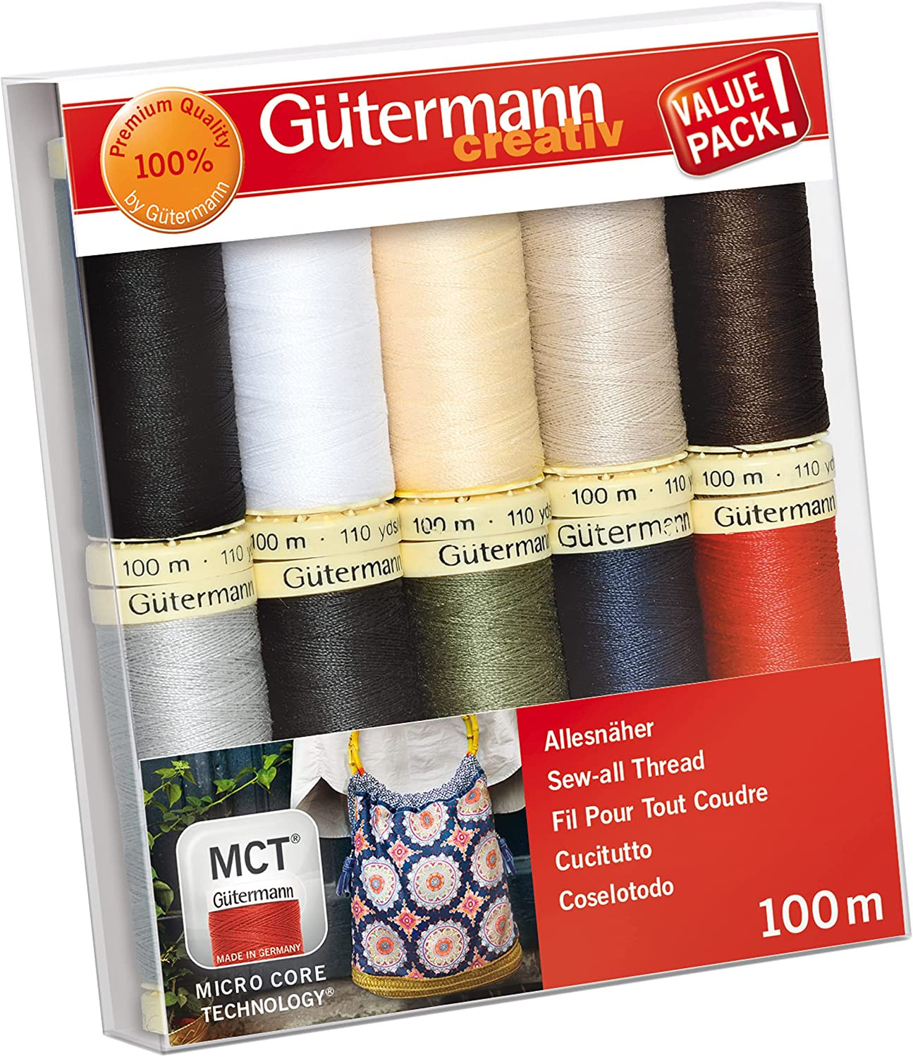 Creativ Sewing Thread Set with 10 Spools Sew-All Thread 100 M in Basic Colours