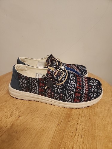 Hey Dude Wendy Winter Ugly Sweater Shoes Womens 8 Navy 43536-4HQ - Picture 2 of 6