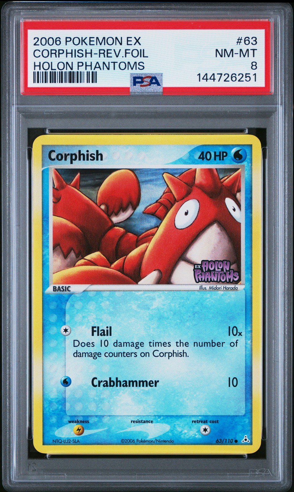 2006 POKEMON EX HOLON PHANTOMS #63 CORPHISH-REVERSE FOIL PSA 8