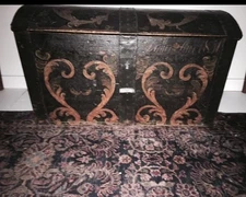 Scandinavian Painted Dome- Top Trunk (c.1850) • Side Iron Handles