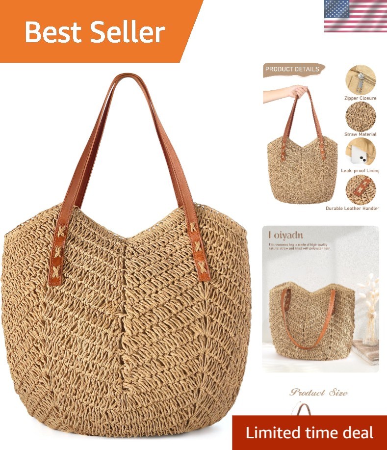 Trendy Zippered Woven Straw Tote for Beach & Everyday Use