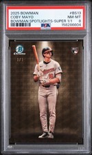 Marketplace image: 2025 Bowman Chrome Spotlights Superfractor Coby Mayo RC 1/1 PSA 8 Rookie Card RC