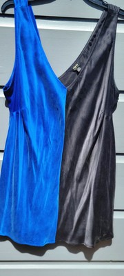 Maree Pour Toi Women's Silk Top 2XL Black And Blue Luxurious 