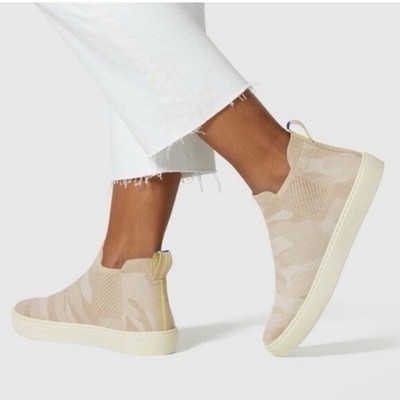 Rothy s The Chelsea Neutral Sand Camo Knit Comfort Ankle Sneaker Boots 8