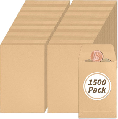 1500 Pack Small Coin Envelopes 2.25X 3.5In Brown Kraft Small Cash Envelopes Mini