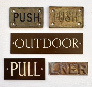 x5 Antique Vintage Retro Brass & Alum Push LNER & GPO Advertising Door Signs