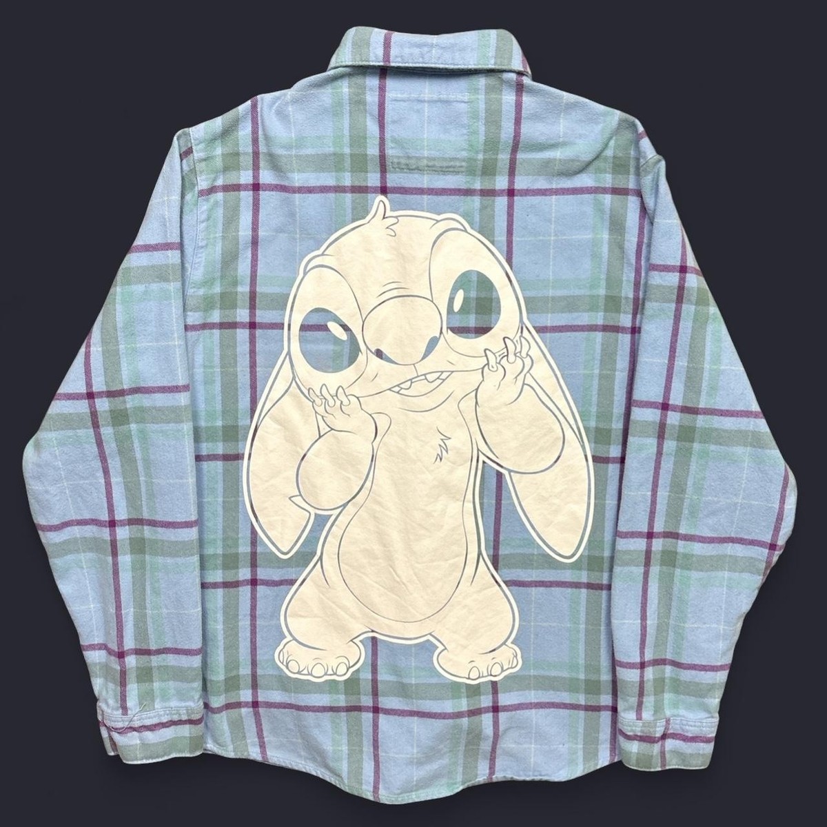 Disney Cakeworthy Stitch Shirt Adult Large Plaid Flannel Blue Lilo
