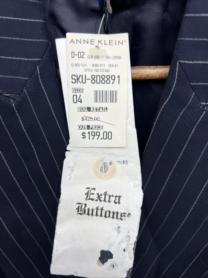 Chaqueta de traje largo a rayas vintage Anne Klein II para mujer - talla 4 - nueva con etiquetas Foto 4 de 4