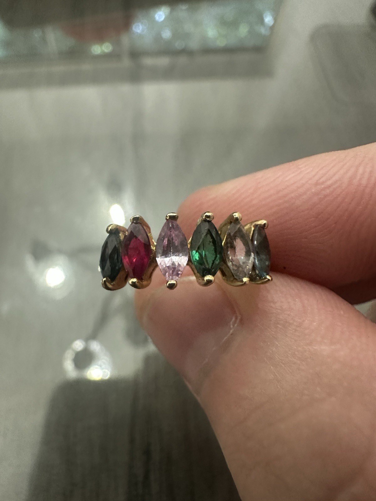 Solid 14k Yellow Gold Ruby Sapphire Emerald Marqu… - image 1