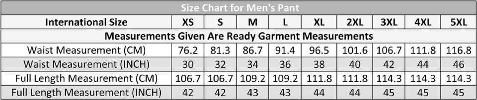 Size Chart Women Pant