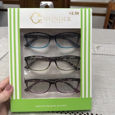 NEW Wonder Limited Reading  Glasses +2.50 3-pack premium reading glasses