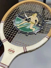Vintage 1900S N.J. MAGNAN Corp. NORTH ATTLEBORO MASS Wood Tennis Racket CLOCK