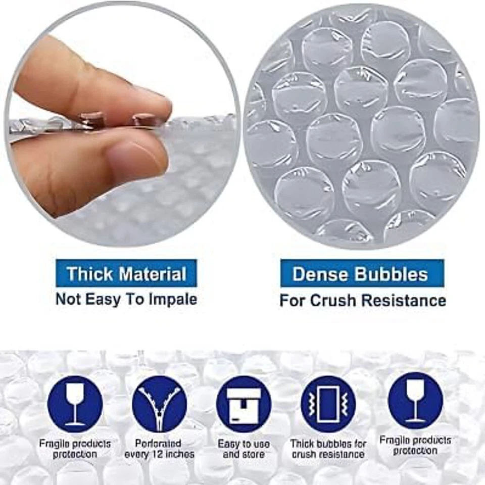 12" Wide  175 feet Bubble Cushioning Wrap Roll Small Bubble Perforated Every 12" - Image 3 of 4