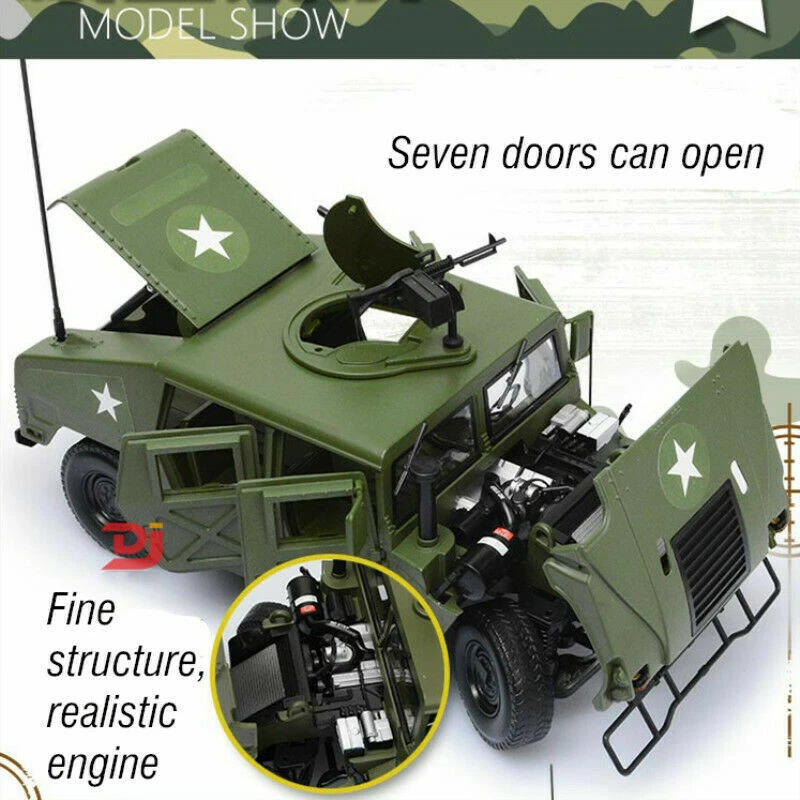 1/18 Diecast Military Hummer H1 Models Toys Armored SUV Tactical Vehicle Cars - Image 3 of 4