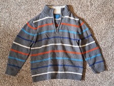 Sweater GREENDOG Boy s Mock Neck Pullover Grey Red Blue Striped Size 6