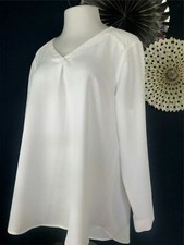 Nine West White V Neck Women's Polyester Tunic Top Blouse Pleated Front XL