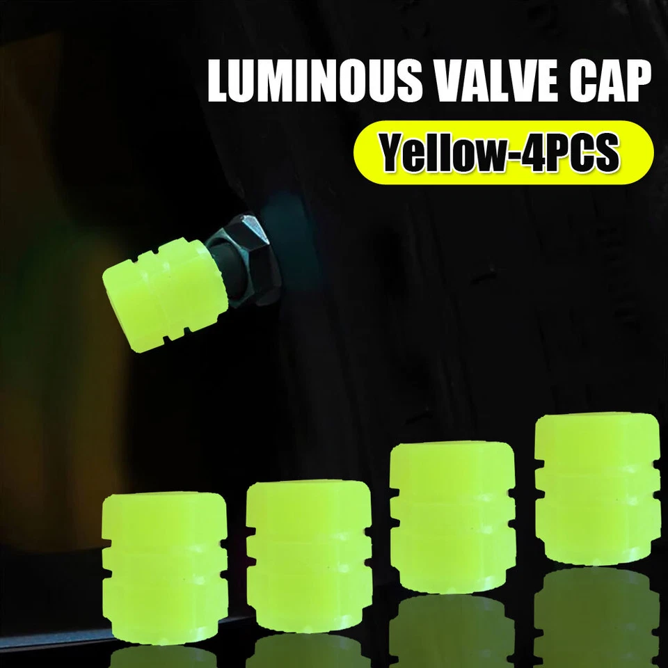 4x Yellow Luminous Tire Valve Cap Car Auto Wheel Dust Cover Glow In The Dark - Image 3 of 4