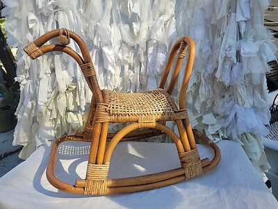 Vintage Franco Albini Mid Century Modern Bamboo Rattan Rocking Horse