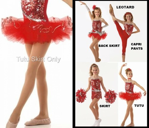 Razzle Dazzle Em Dance Costume TUTU SKIRT ONLY Red Sequin Trim Child X-Large New - Picture 2 of 9