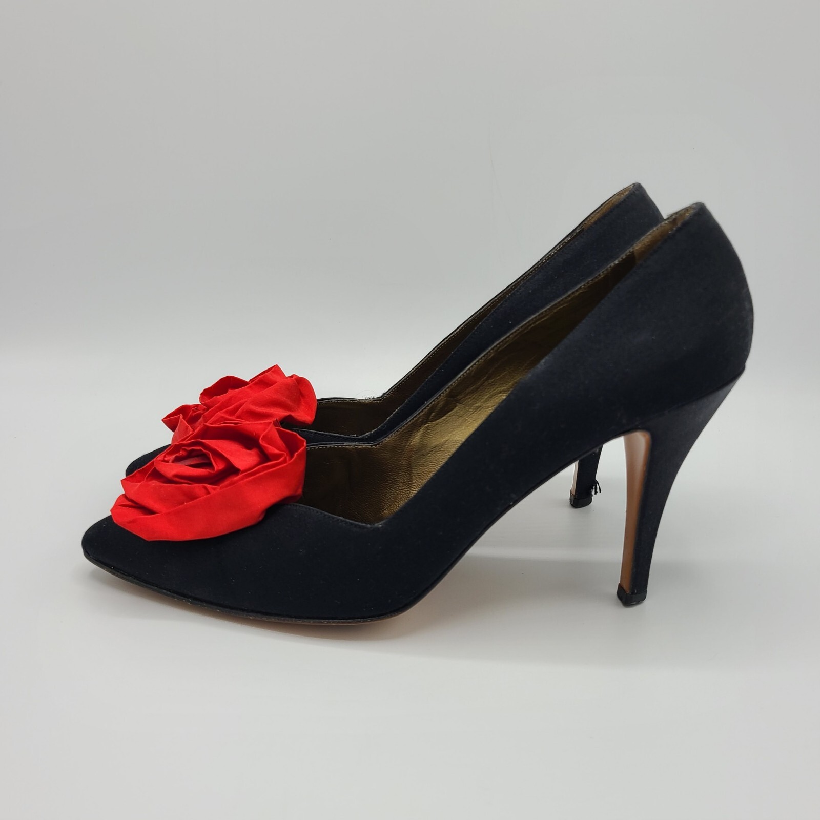 Décolleté Yves Saint Laurent vintage nero opaco raso rosso rosa rosa tacchi 7 7 5