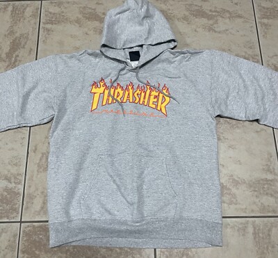 Thrasher Mens Hoodie Sweatshirt Size M Gray Vintage Skateboard