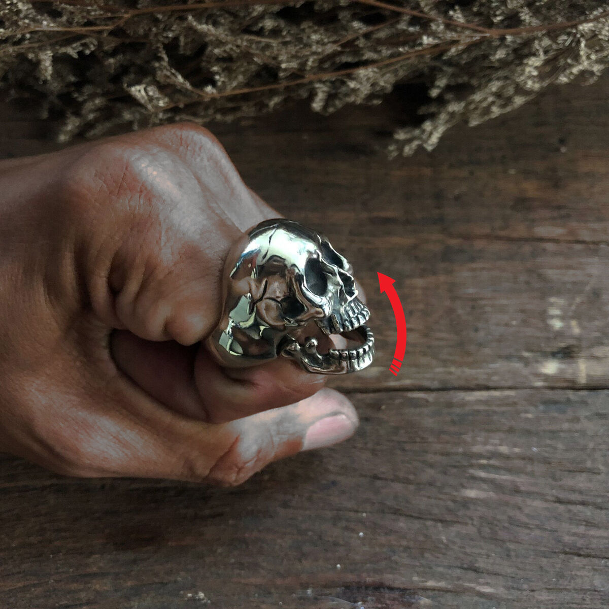 Skull Biker Ring sterling silver 925 bone open mouth Jaws motorcycle men  rocker