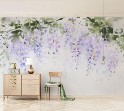 3D Purple Flower Branch ZHUA51 Wallpaper Wall Murals Removable Self-adhesive Ann
