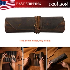TOURBON Vintage Leather Roll Tool Organizer Wood Carving/Electrician Bag Gift US