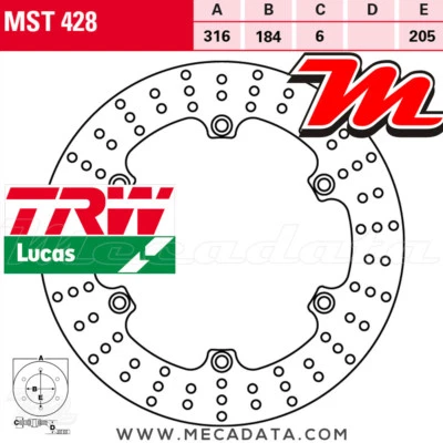 Disque de frein Arrière TRW MST 428 Honda ST 1300 Pan European (SC51) 2002+ - Photo 1/2