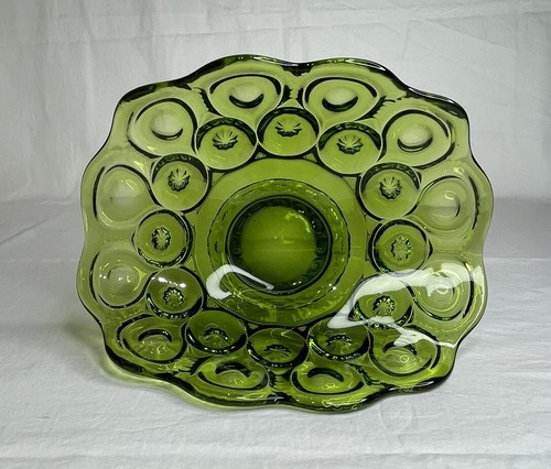 Vintage LE Smith Moon & Stars Green Banana Boat Fruit Footed Glass Dish  - Picture 5 of 8