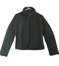 Kenneth Cole Reaction Womens Down Puffer Jacket Black Zip Up Pockets Mock Neck M