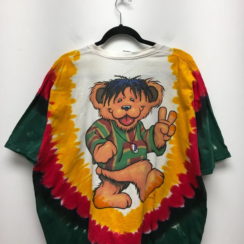 Camiseta Grateful Dead Azul Líquido Verde De Colección 1999 Tie Dye Rasta Bear Band XXL Foto 4 de 4