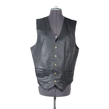 Wilsons men's black leather snap button front Western vest L
