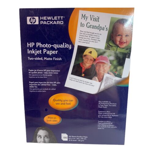 NEW HEWLETT PACKARD Photo Quality injet PAPER Two-Sided Matte 100 8.5 x 11 - Picture 1 of 2